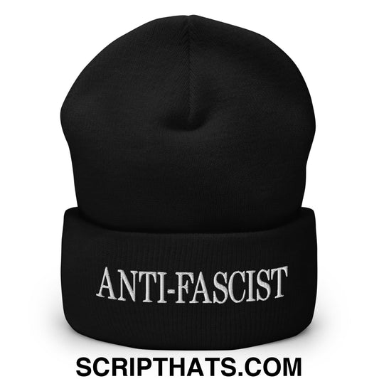 Anti-Fascist Embroidered Cuffed Knit Beanie Black