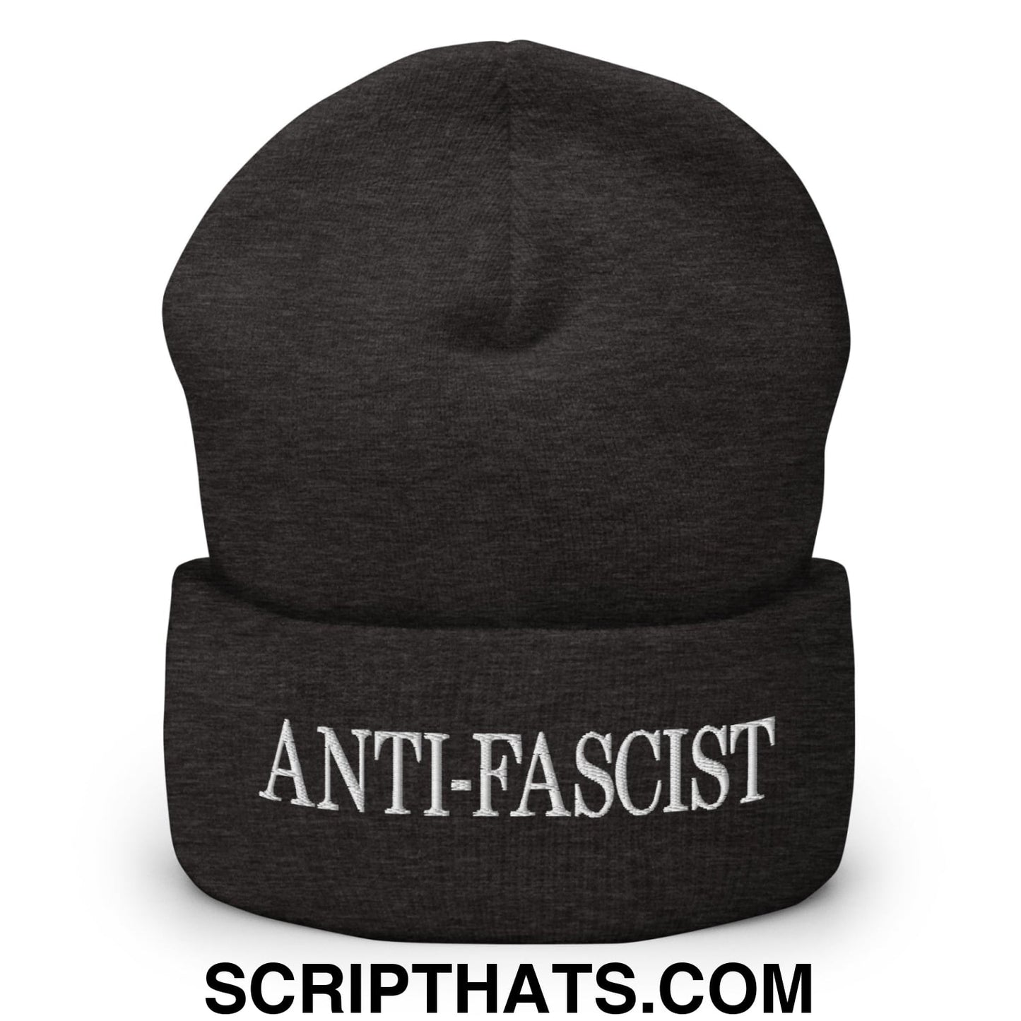 Anti-Fascist Embroidered Cuffed Knit Beanie Dark Grey