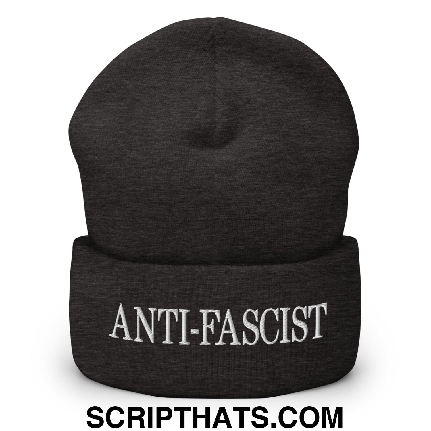 Anti-Fascist Embroidered Cuffed Knit Beanie Dark Grey