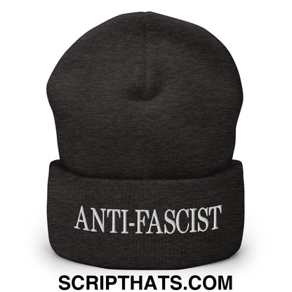 Anti-Fascist Embroidered Cuffed Knit Beanie Dark Grey