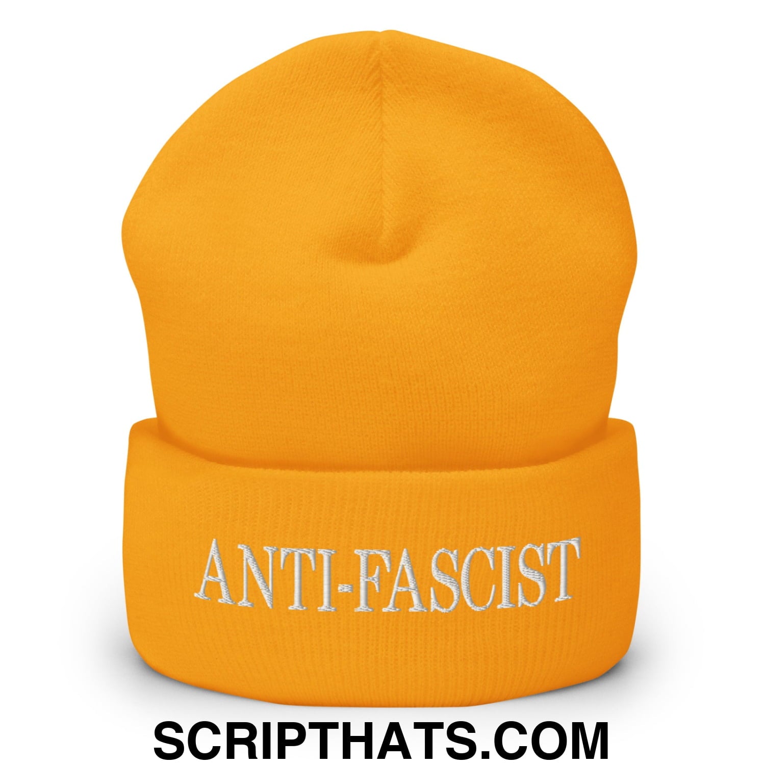 Anti-Fascist Embroidered Cuffed Knit Beanie Gold