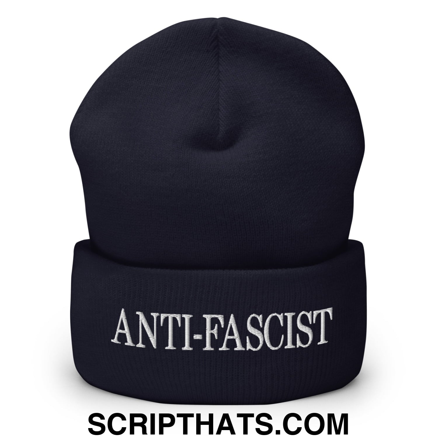 Anti-Fascist Embroidered Cuffed Knit Beanie Navy