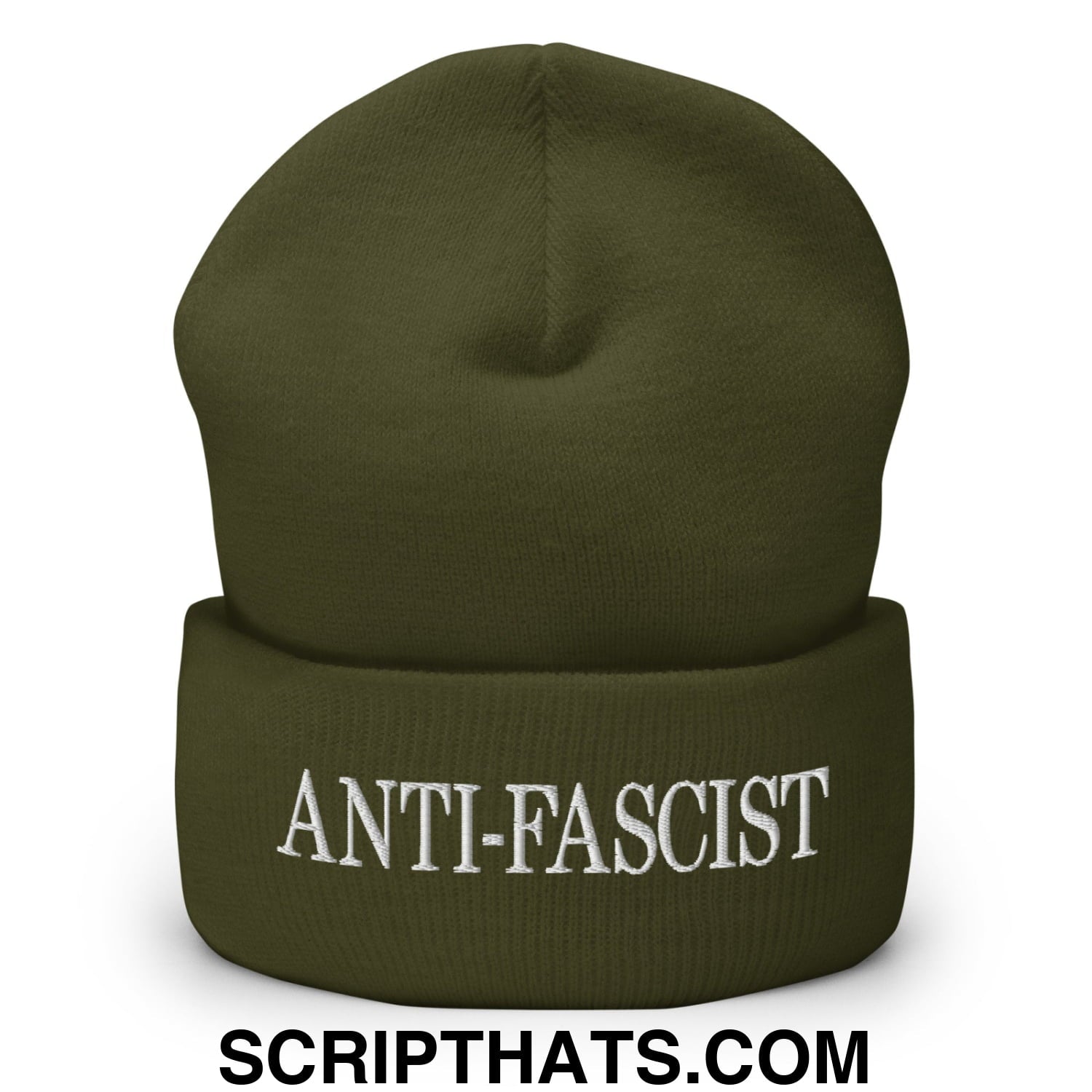 Anti-Fascist Embroidered Cuffed Knit Beanie Olive