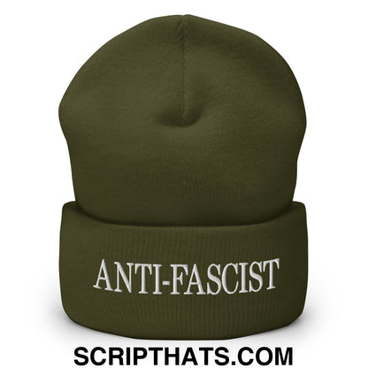 Anti-Fascist Embroidered Cuffed Knit Beanie Olive
