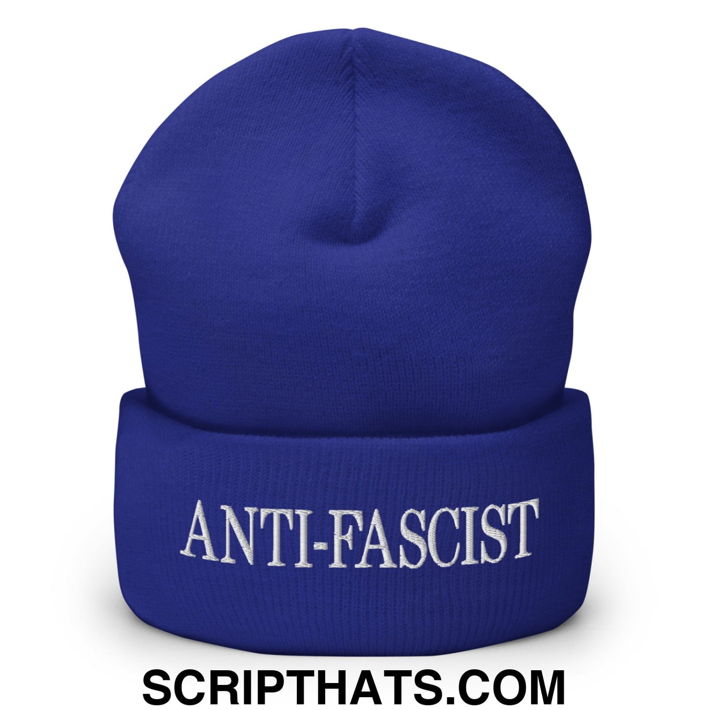 Anti-Fascist Embroidered Cuffed Knit Beanie Royal