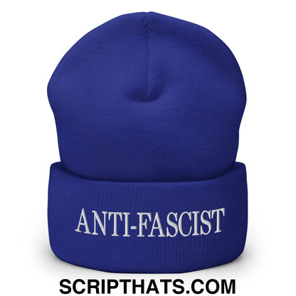 Anti-Fascist Embroidered Cuffed Knit Beanie Royal
