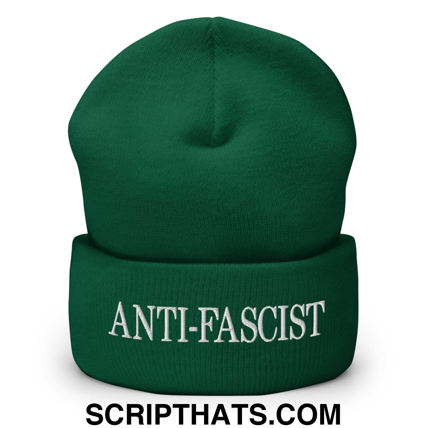 Anti-Fascist Embroidered Cuffed Knit Beanie Spruce