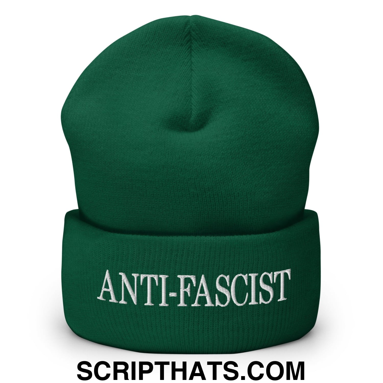 Anti-Fascist Embroidered Cuffed Knit Beanie Spruce