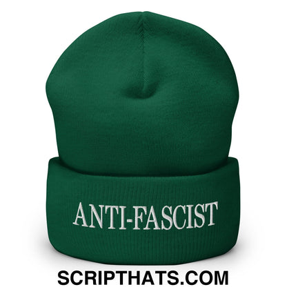 Anti-Fascist Embroidered Cuffed Knit Beanie Spruce