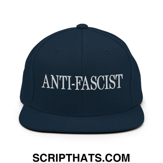 Anti-Fascist Embroidered Flat Bill Brim Snapback Hat Dark Navy