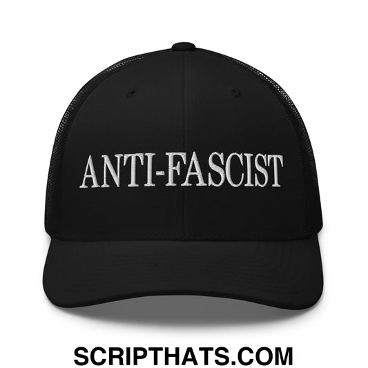Anti-Fascist Embroidered Mesh Trucker Hat Black
