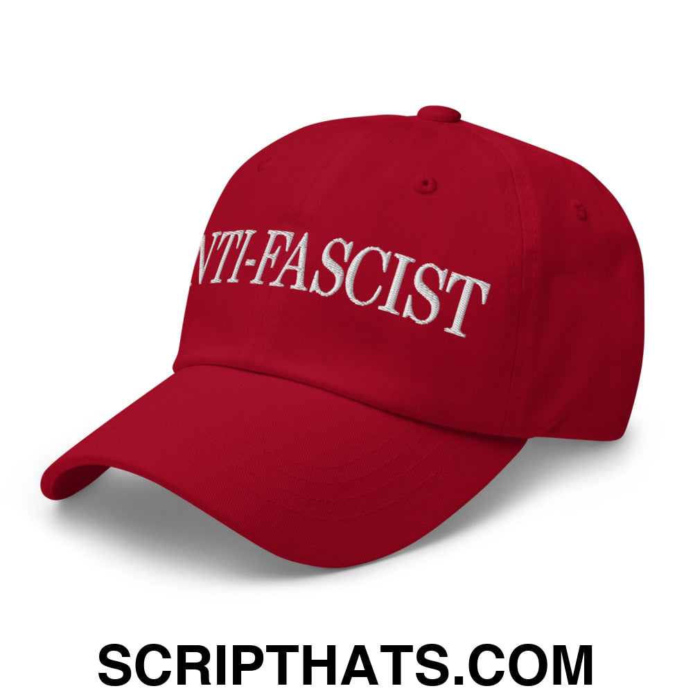 Anti-Fascist Embroidered Unstructured Dad Hat Cranberry