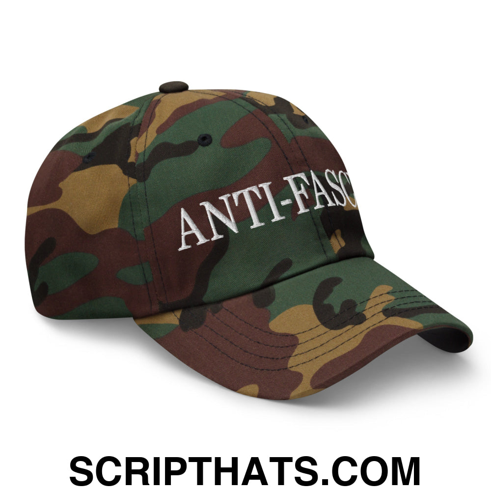 Anti-Fascist Embroidered Unstructured Dad Hat Green Camo