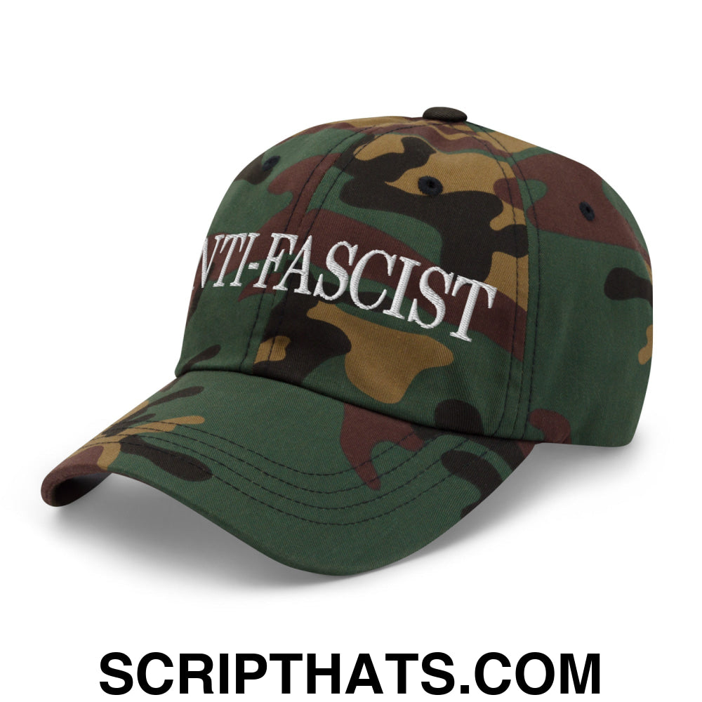 Anti-Fascist Embroidered Unstructured Dad Hat Green Camo