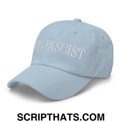 Anti-Fascist Embroidered Unstructured Dad Hat Light Blue