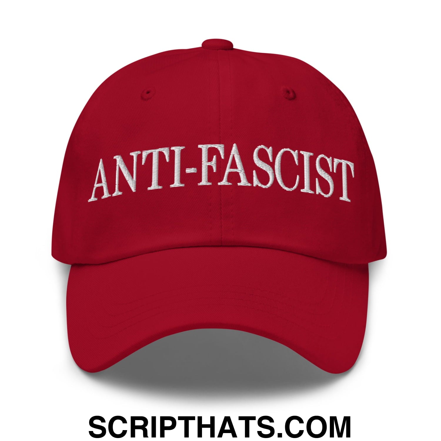 Anti-Fascist Embroidered Unstructured Dad Hat Cranberry