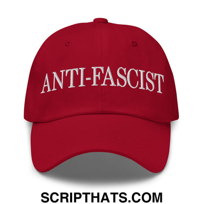Anti-Fascist Embroidered Unstructured Dad Hat Cranberry