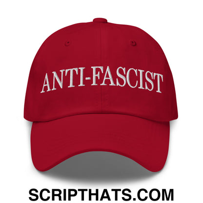 Anti-Fascist Embroidered Unstructured Dad Hat Cranberry