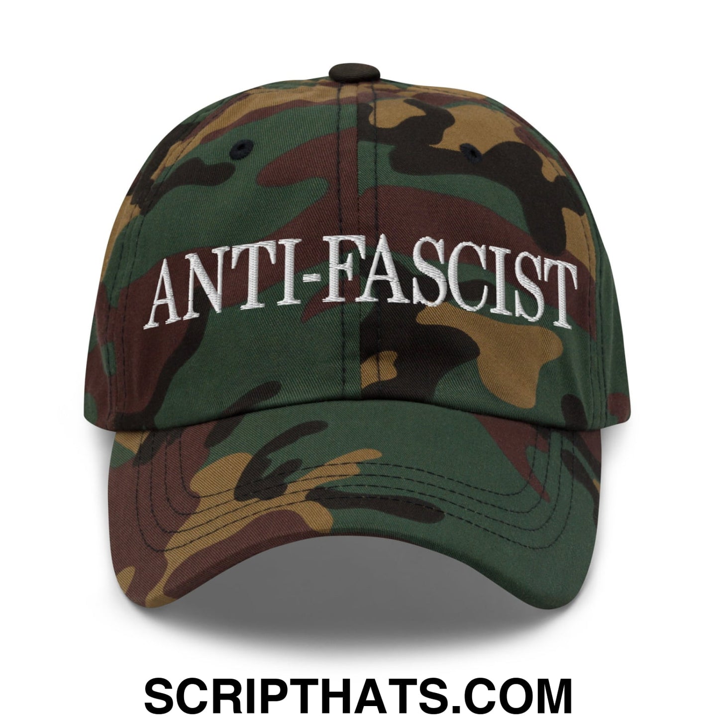 Anti-Fascist Embroidered Unstructured Dad Hat Green Camo