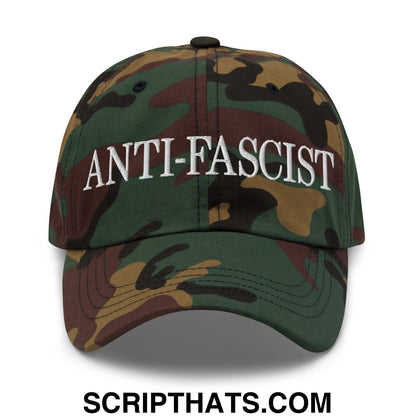 Anti-Fascist Embroidered Unstructured Dad Hat Green Camo
