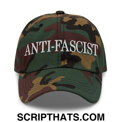Anti-Fascist Embroidered Unstructured Dad Hat Green Camo