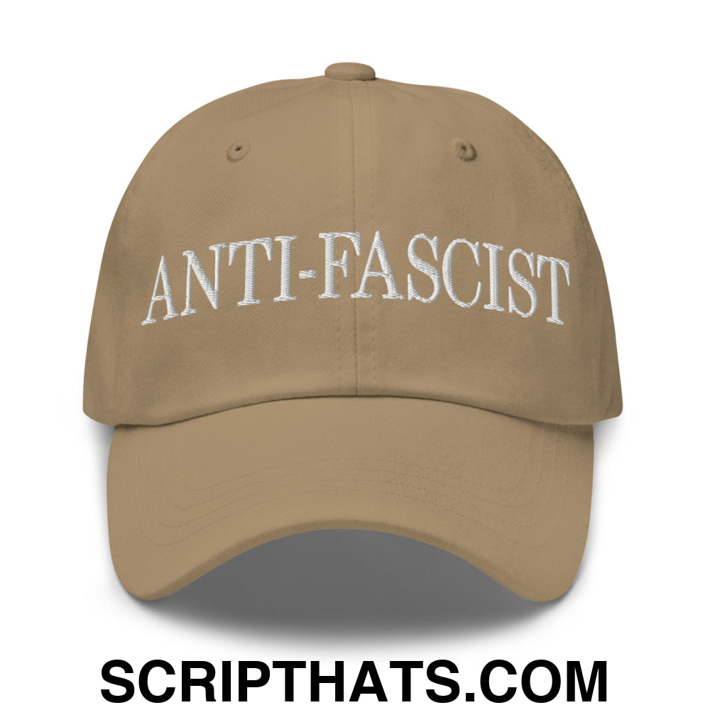 Anti-Fascist Embroidered Unstructured Dad Hat Khaki