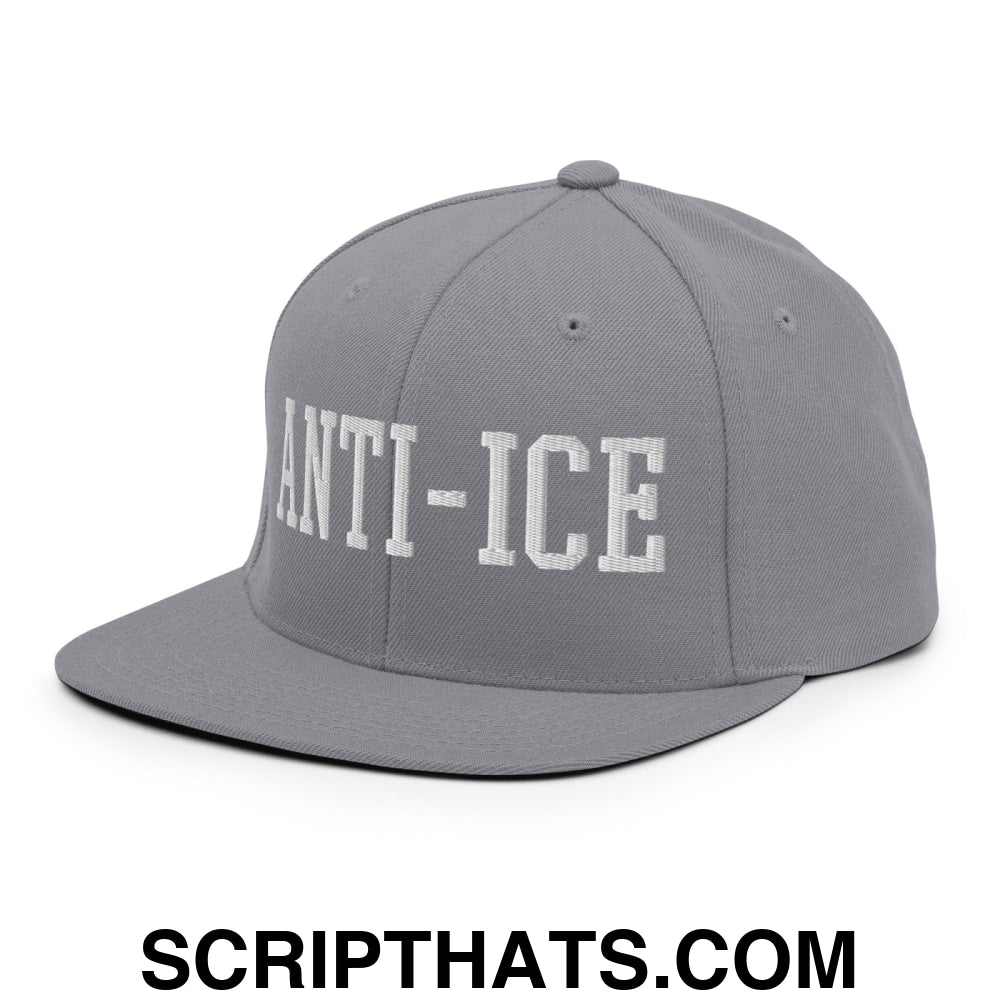 Anti-ICE Embroidered Flat Bill Brim Snapback Hat Silver