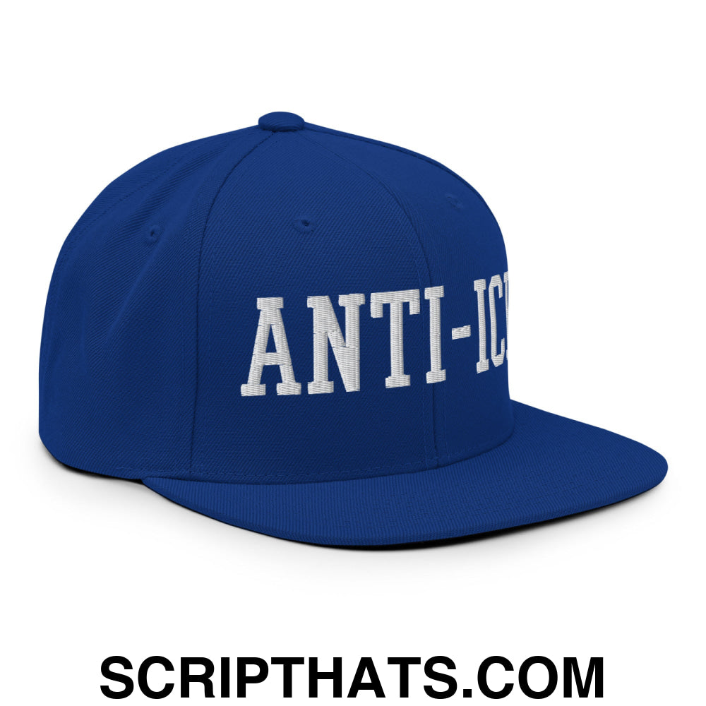 Anti-ICE Embroidered Flat Bill Brim Snapback Hat Royal Blue