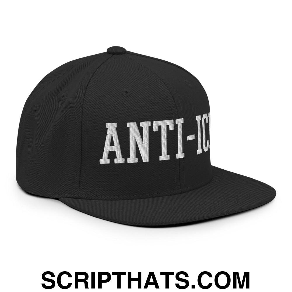Anti-ICE Embroidered Flat Bill Brim Snapback Hat Black