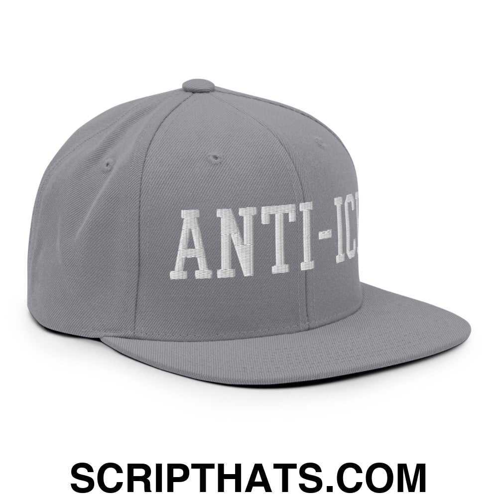 Anti-ICE Embroidered Flat Bill Brim Snapback Hat Silver