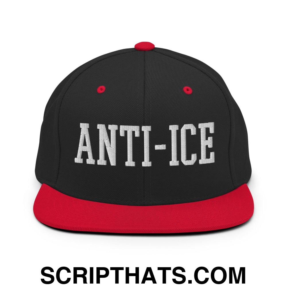 Anti-ICE Embroidered Flat Bill Brim Snapback Hat Black Red