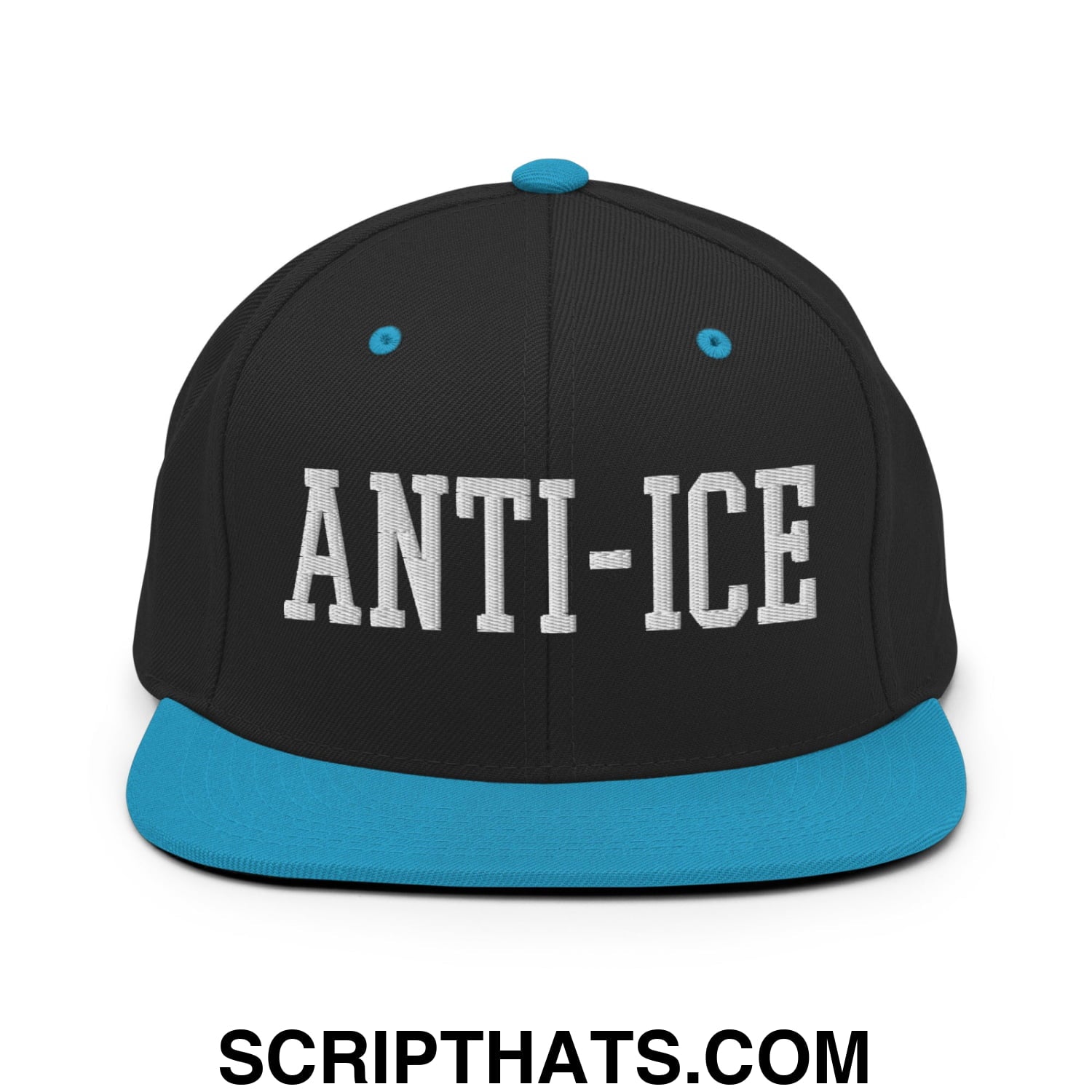 Anti-ICE Embroidered Flat Bill Brim Snapback Hat Black Teal