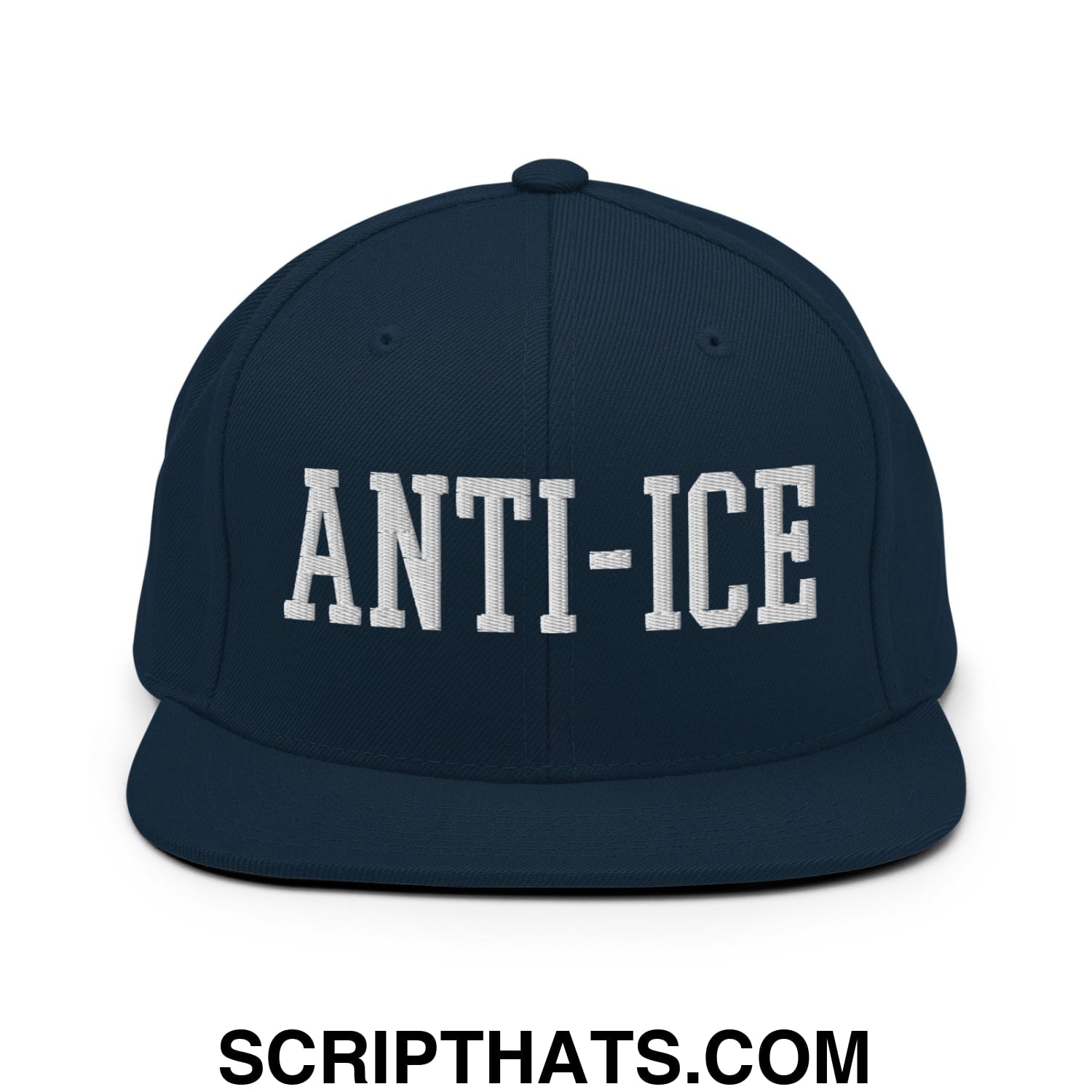 Anti-ICE Embroidered Flat Bill Brim Snapback Hat Dark Navy