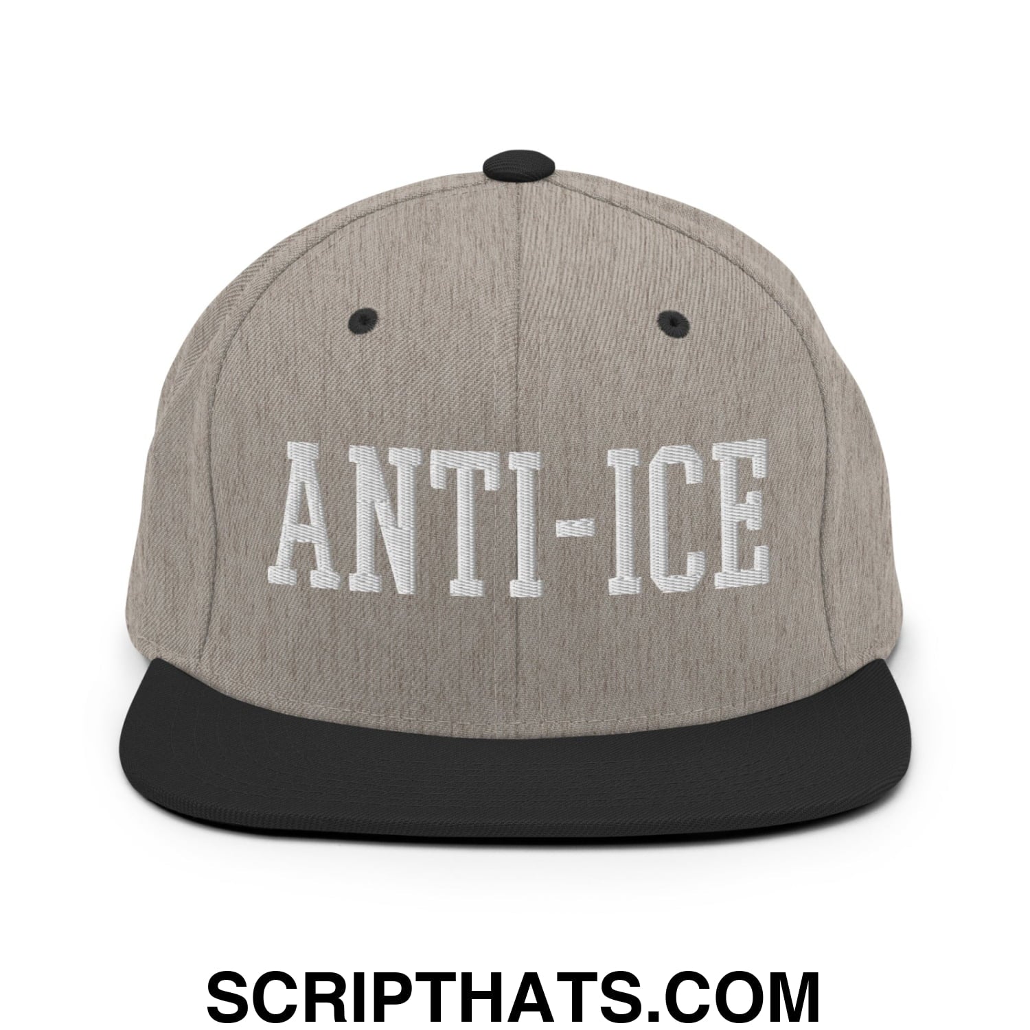 Anti-ICE Embroidered Flat Bill Brim Snapback Hat Heather Black