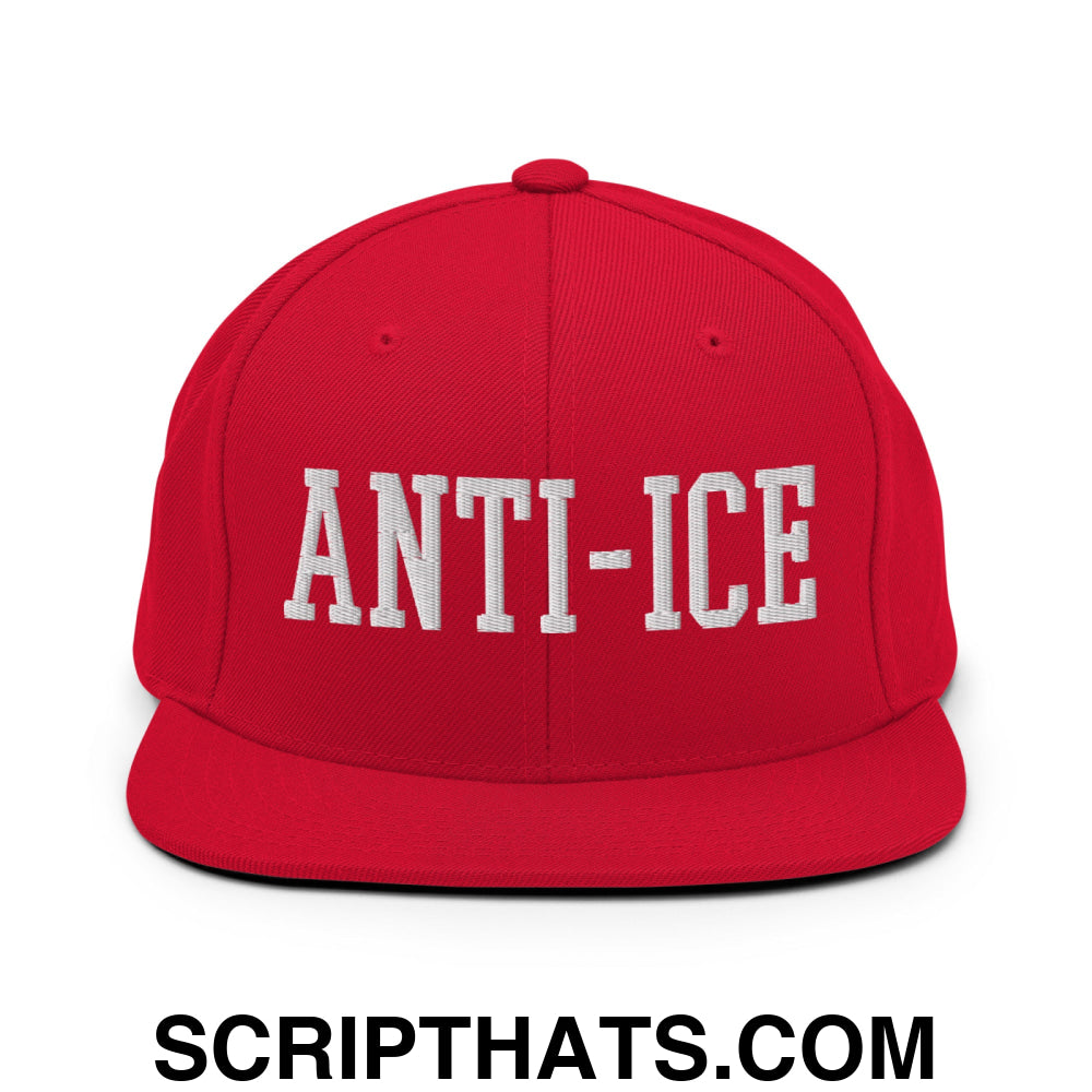 Anti-ICE Embroidered Flat Bill Brim Snapback Hat Red