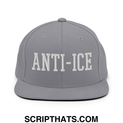 Anti-ICE Embroidered Flat Bill Brim Snapback Hat Silver