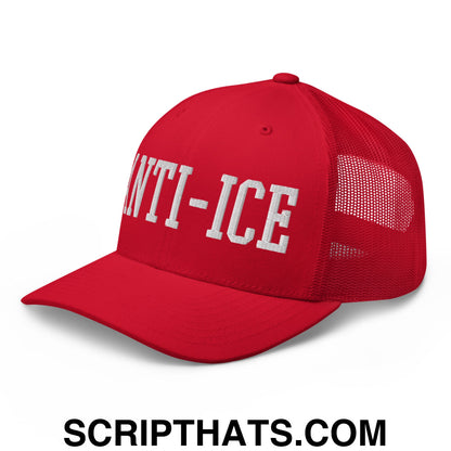 Anti-ICE Embroidered Mesh Trucker Hat Red