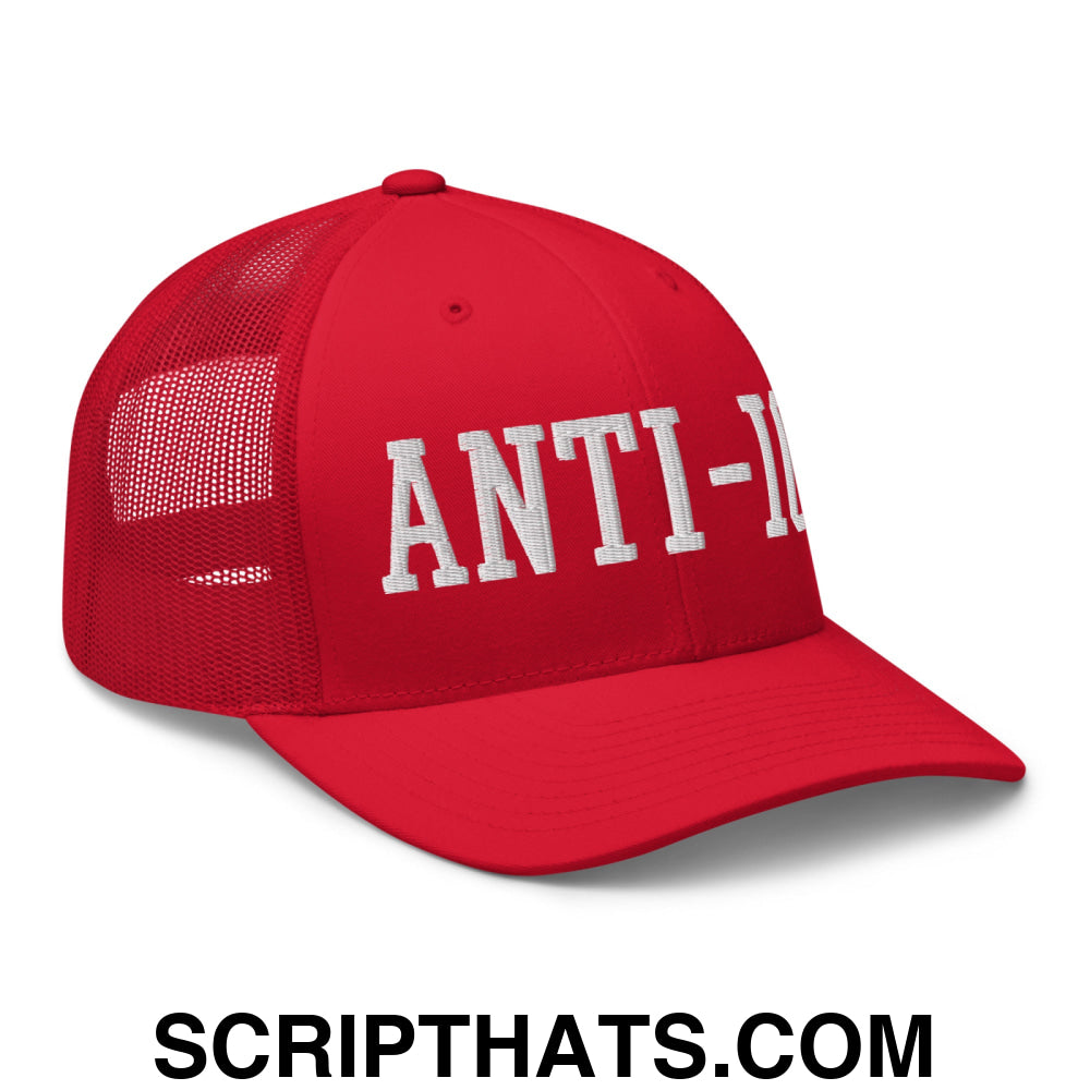 Anti-ICE Embroidered Mesh Trucker Hat Red