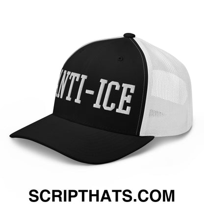Anti-ICE Embroidered Mesh Trucker Hat Black White