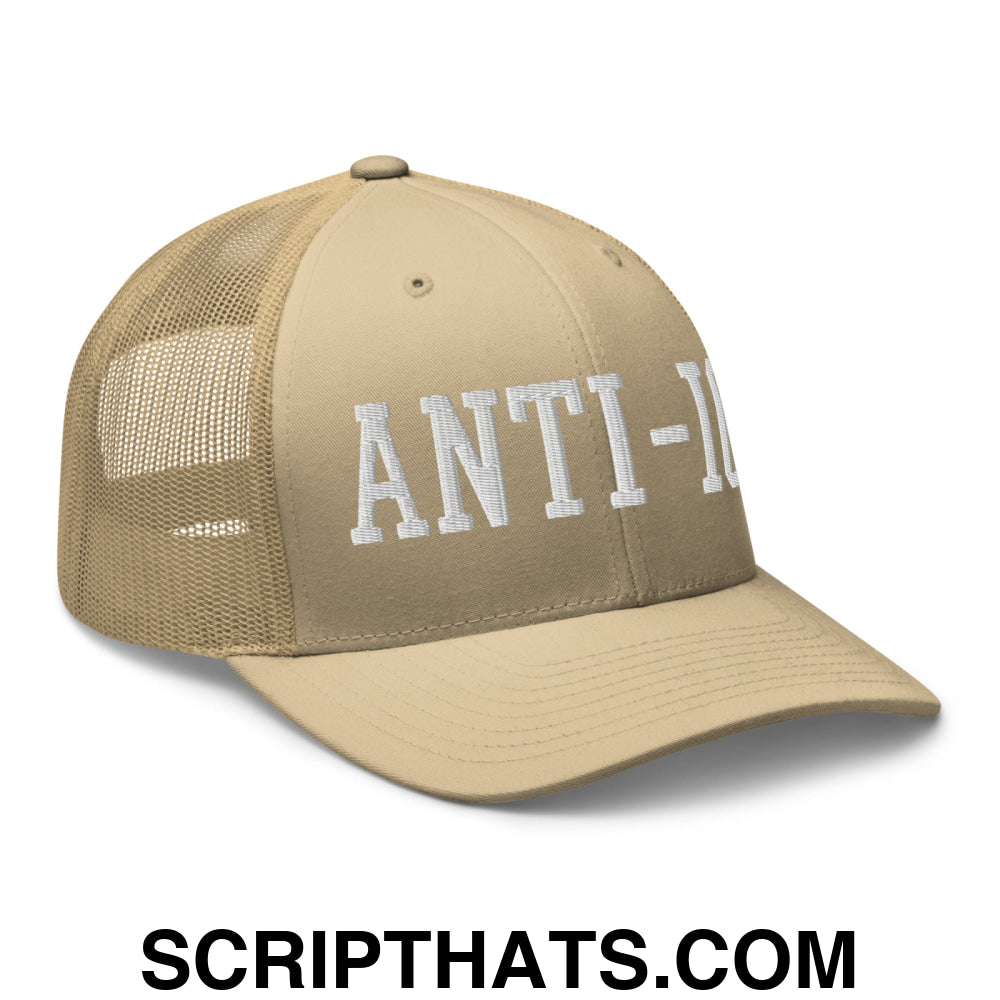 Anti-ICE Embroidered Mesh Trucker Hat Khaki