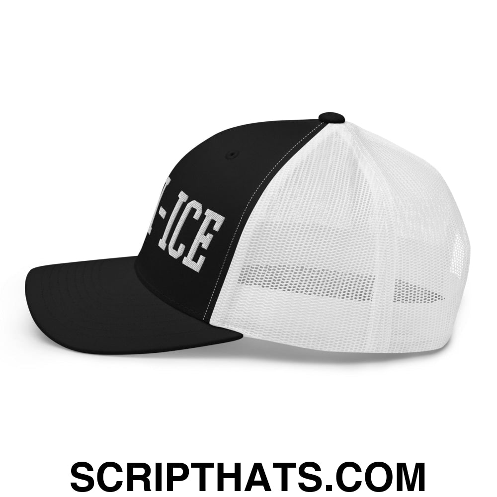 Anti-ICE Embroidered Mesh Trucker Hat Black White