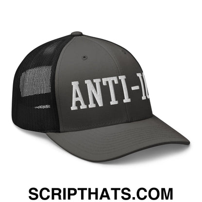 Anti-ICE Embroidered Mesh Trucker Hat Charcoal Black