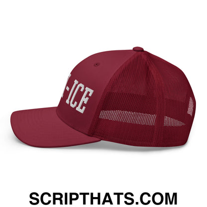 Anti-ICE Embroidered Mesh Trucker Hat Cranberry