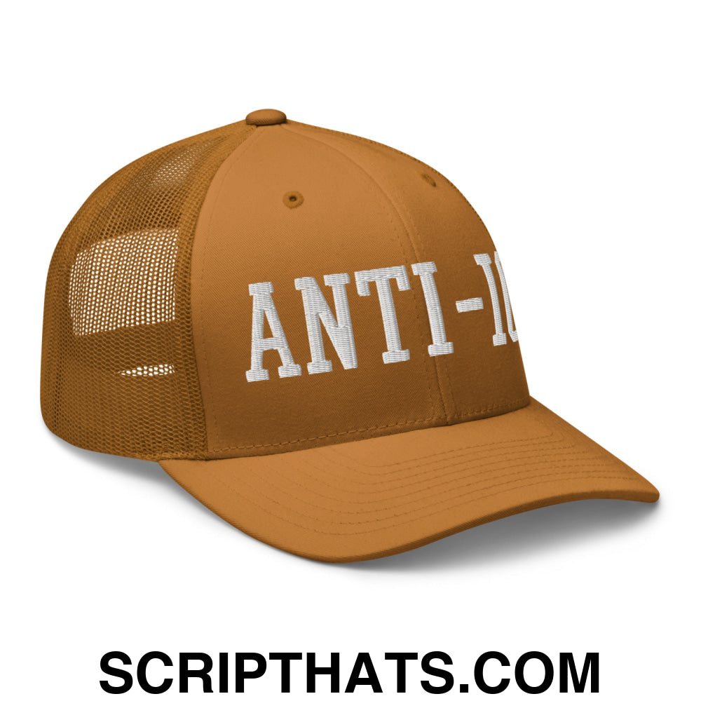 Anti-ICE Embroidered Mesh Trucker Hat Caramel