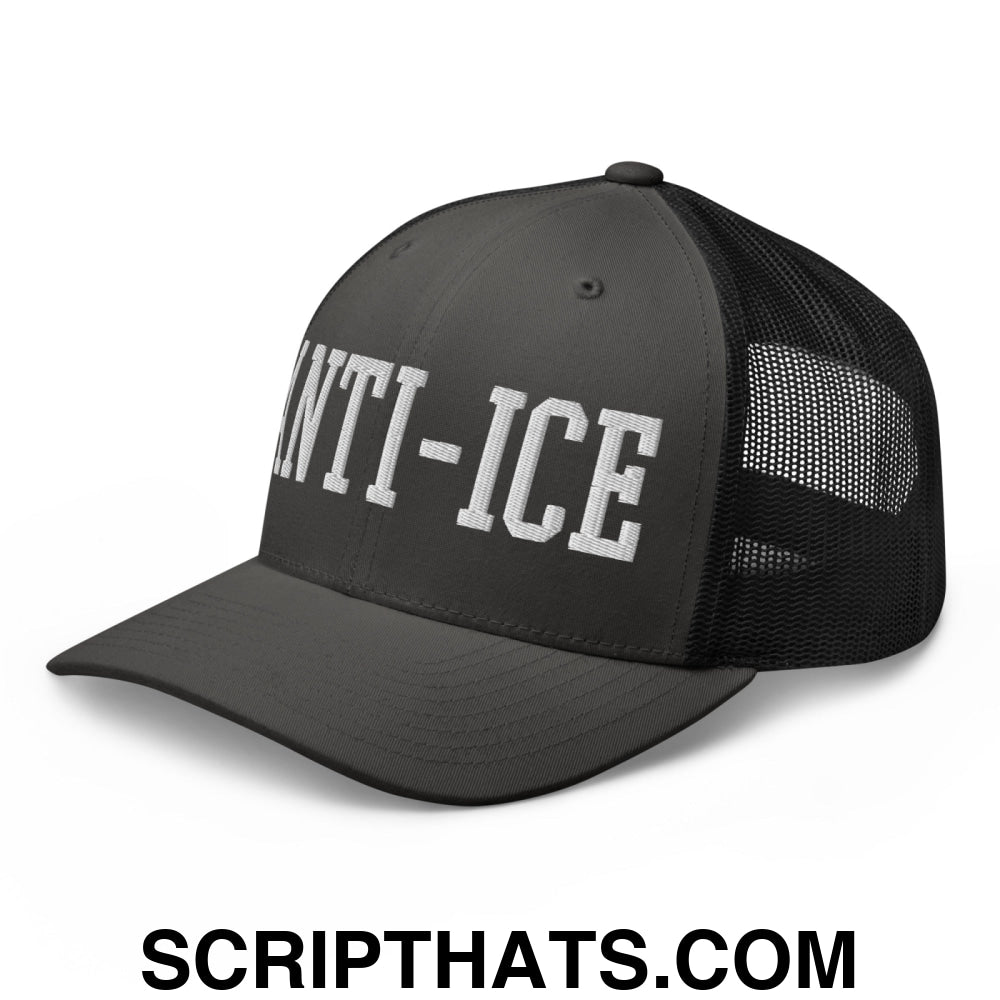Anti-ICE Embroidered Mesh Trucker Hat Charcoal Black