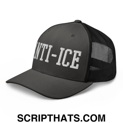 Anti-ICE Embroidered Mesh Trucker Hat Charcoal Black