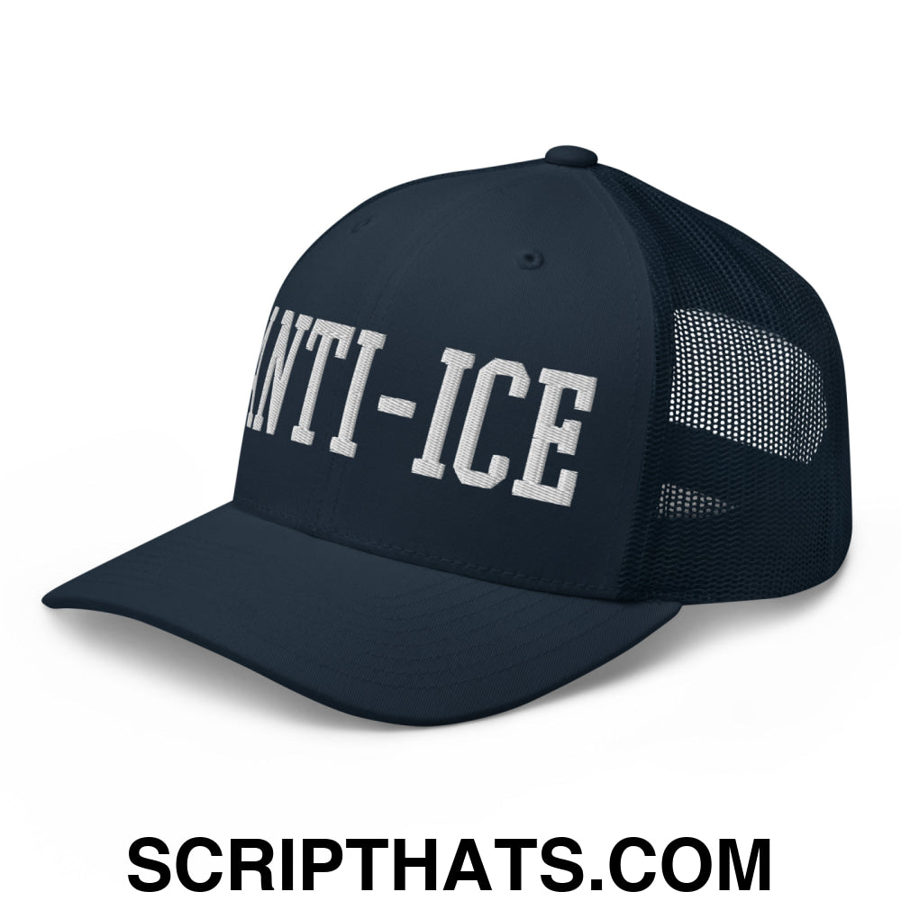 Anti-ICE Embroidered Mesh Trucker Hat Navy