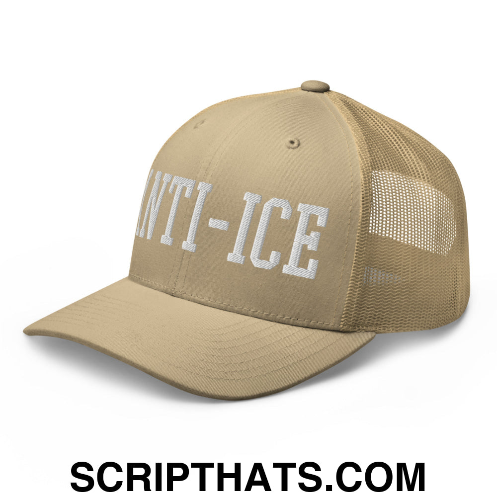 Anti-ICE Embroidered Mesh Trucker Hat Khaki