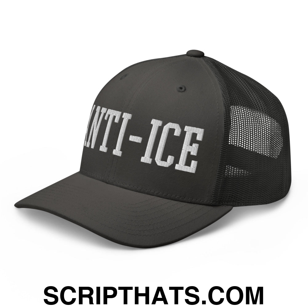 Anti-ICE Embroidered Mesh Trucker Hat Charcoal