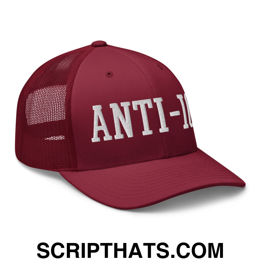 Anti-ICE Embroidered Mesh Trucker Hat Cranberry